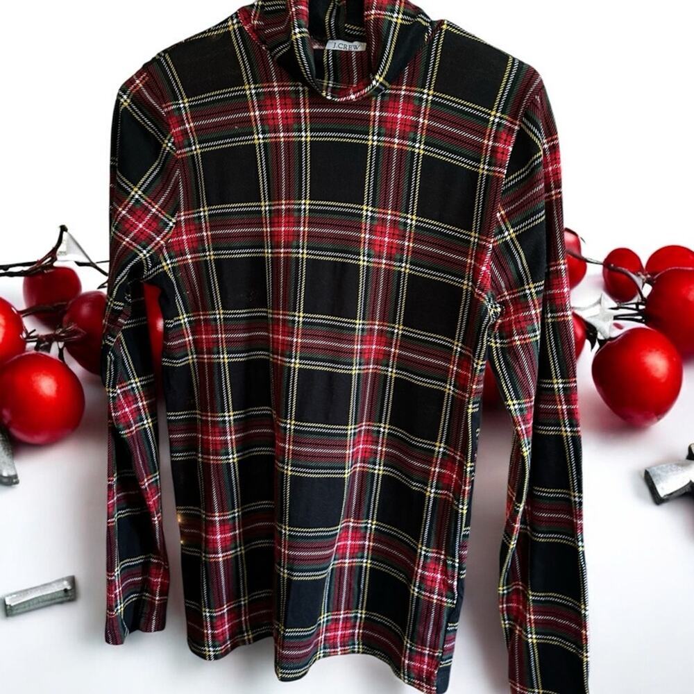 J.Crew Women's Tissue Turtleneck in Stewart Tartan Christmas Plaid Smalll